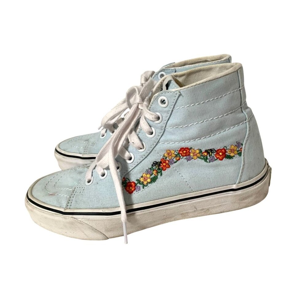 Vans Shoes Womens Size 8 Mens Size 6.5 Blue Floral High Top Sneaker Shoes Lace I
